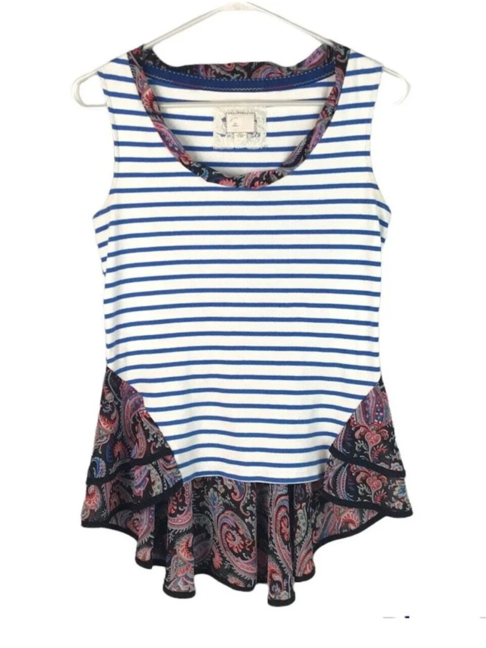 Anthropologie Postmark women’s striped ruffle cotton stretch tank top Small